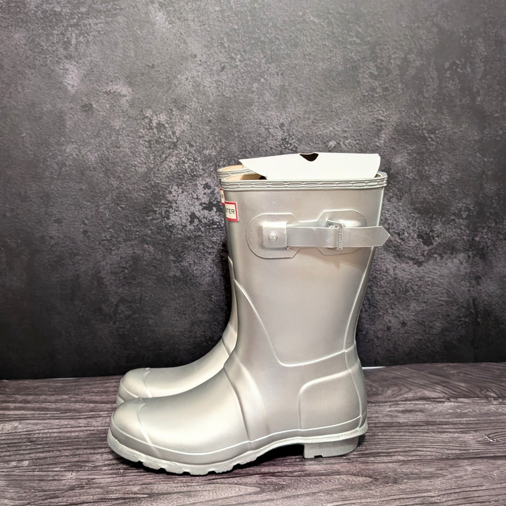 Hunter Original Short Rain Boots Metallic Silver New in Box Women Size 8 - Picture 3 of 11